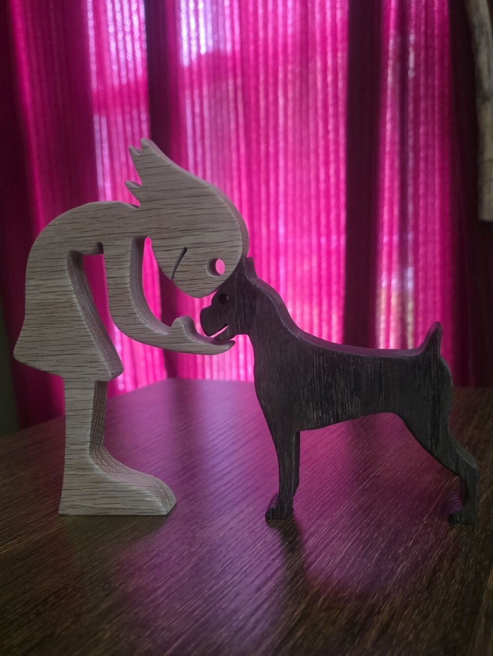 Wooden Dog & Woman Figurines